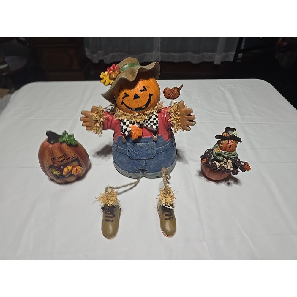 Thanksgiving FALL Scarecrow Decor Figurines  Shelf‎ Sitter Pumpkin Folk art